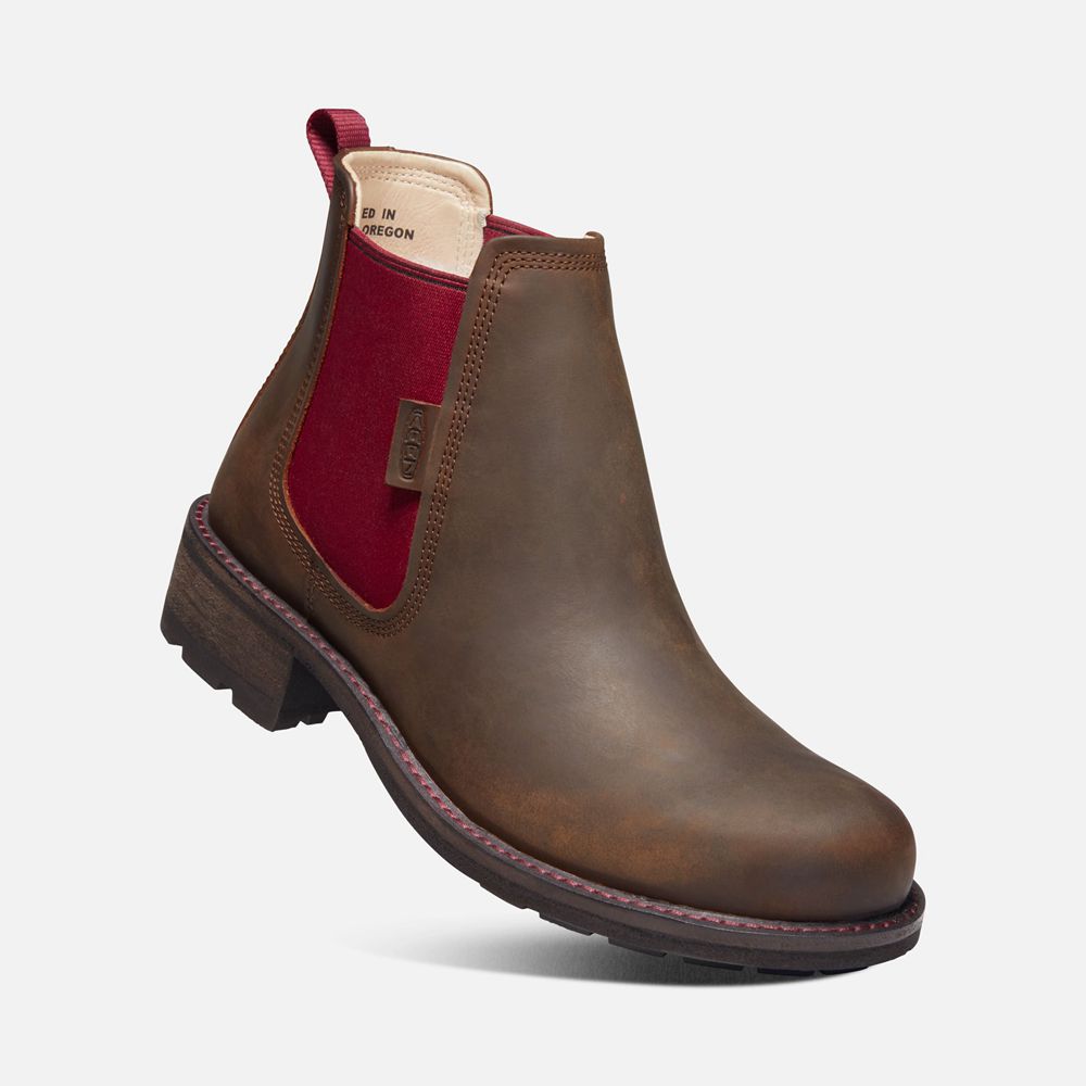 Bottes Chelsea Keen Femme Marron/Rouge | Oregon City | VLRHT-9307